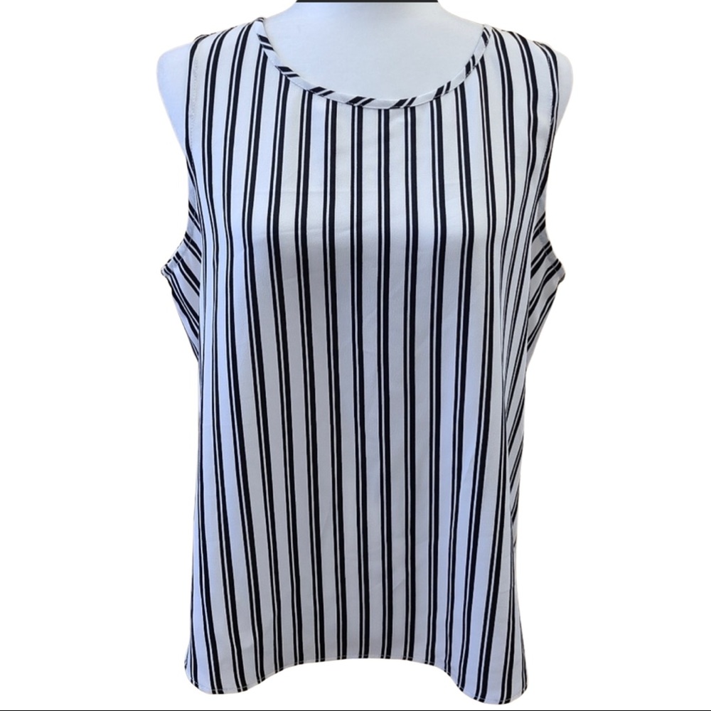 NEW DR2 by Daniel Rainn Striped Sleeveless Tunic Blouse, Medium